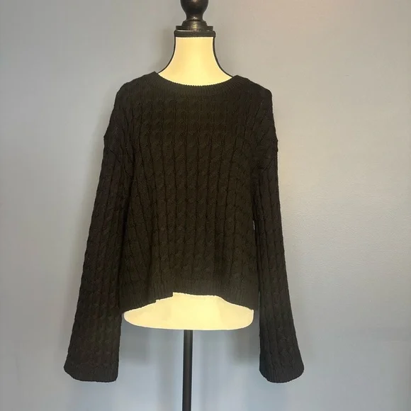 Black Cable Knit Crewneck Sweater | Size Small | Oversized Fit - Picture 2 of 8